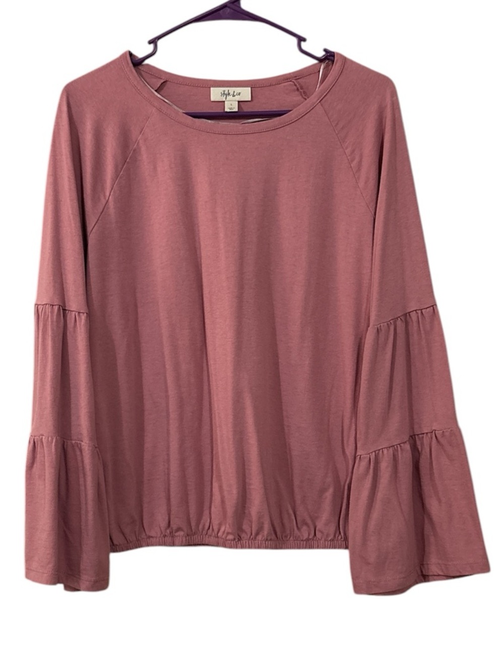 Style & Co. Dusty Rose Tiered Bell Sleeve Long Sleeve Top